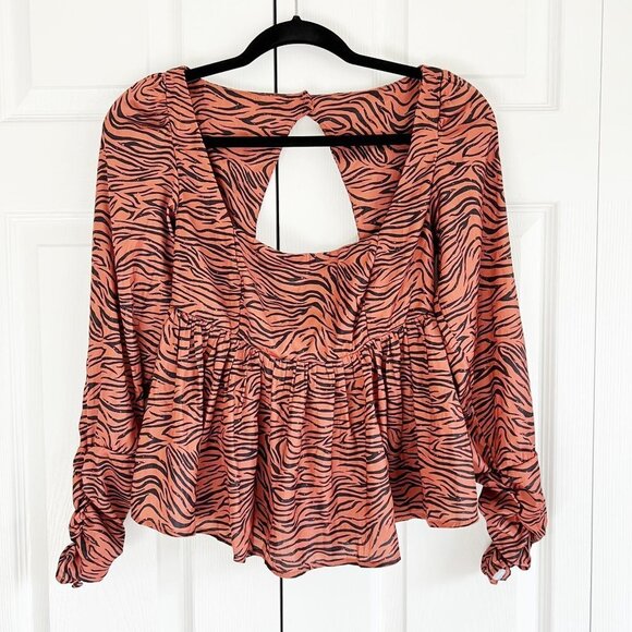 Free People Tiger Print Orange Black Cutout Top Women's Size X-Small XS - Picture 1 of 7